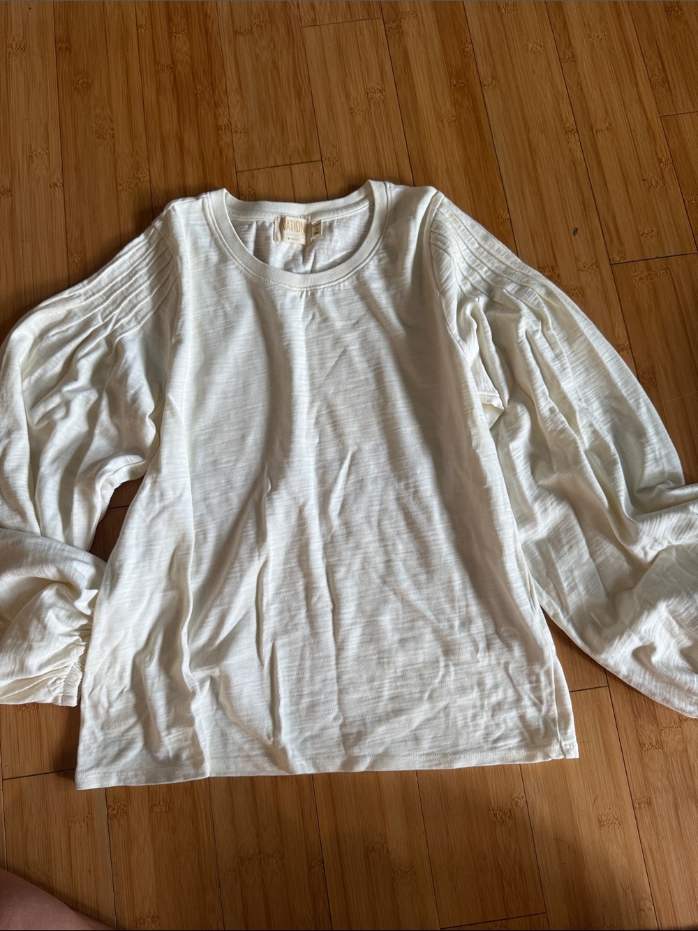 Nation LTD White Pintuck Bishop Sleeve Long-Sleeve Tee